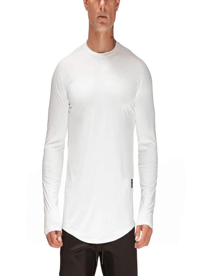 TEZO Mens Gym Workout Slim Fit Long Sleeve T-Shirt Cotton Performance Athletic Shirts Running Fitness Tee Loungewear(WT XL) White - Image 2